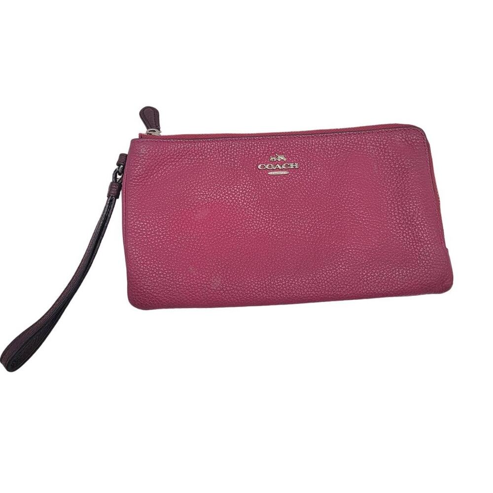 Coach Cross grain Leather Zip Top Double Pocket Wristlet Two Tone FLAWS